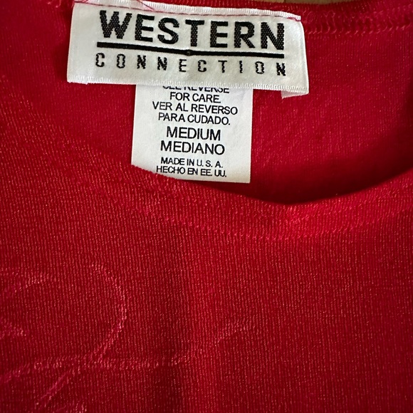 Western Connection red long sleeve top with slightly raised floral stitch - Picture 3 of 5